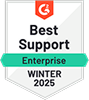 A G2 badge for "Best Support Enterprise Winter 2025,"