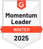 A G2 badge for "Momentum Leader Winter 2025,"