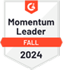 A G2 badge for "Momentum Leader Fall 2024,"